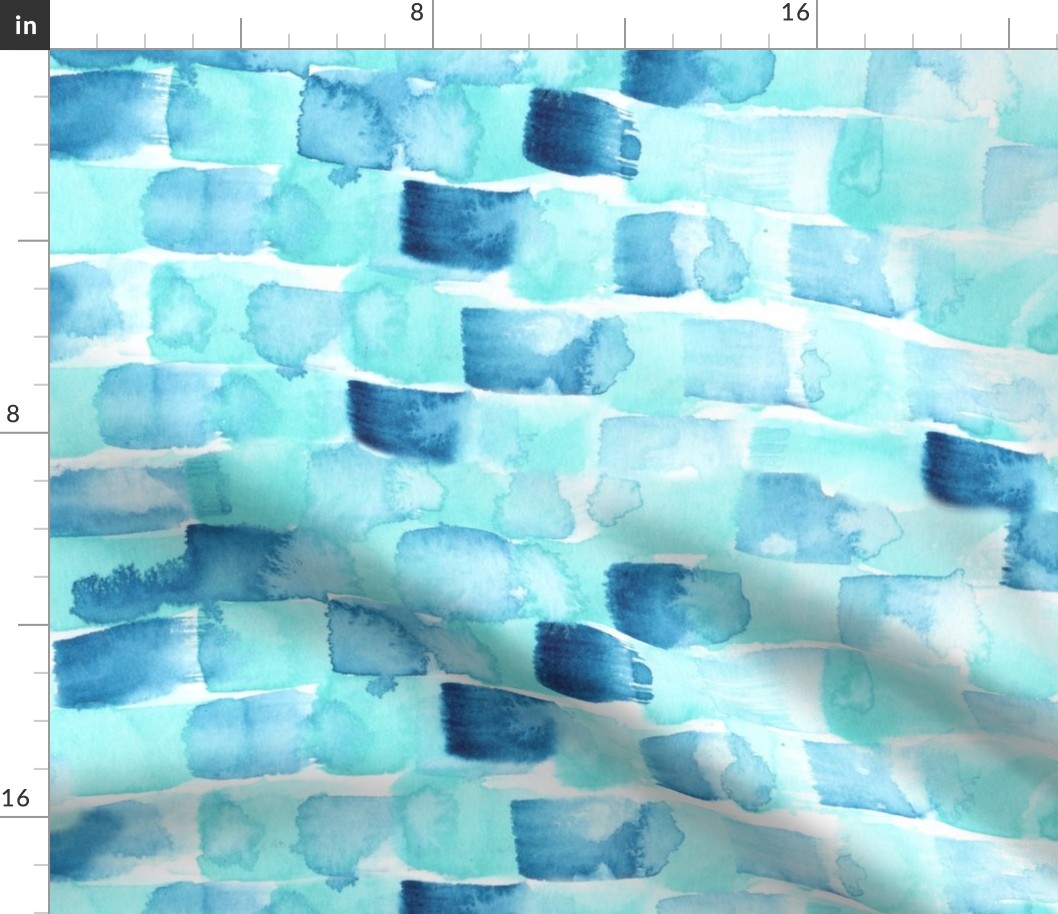 loose watercolor check pattern - turquoise and blue