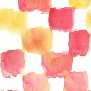 loose watercolor check pattern - orange, carmine and yellow