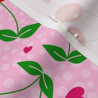 Large Scale Kawaii Face Cherries and Hearts Pink and Red