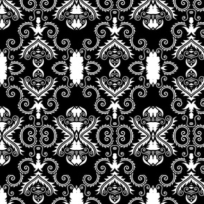 Black and White Victorian Damask / Medium Scale