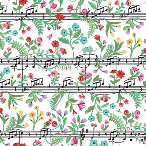 Rainbow color magical flower garden with playful baby elephants dancing on music notes ideal for kids playroom, nursery - mid size