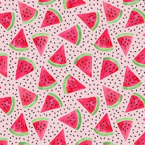 Medium scale - Watercolour watermelon on pink