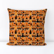 Hubble Bubble Halloween witches, bags, cauldrons and cats in silhouette  in Orange linen small