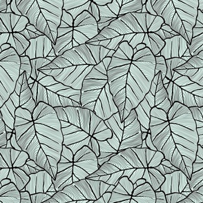 Quirky line art of tropical leaves - all over large print - small   