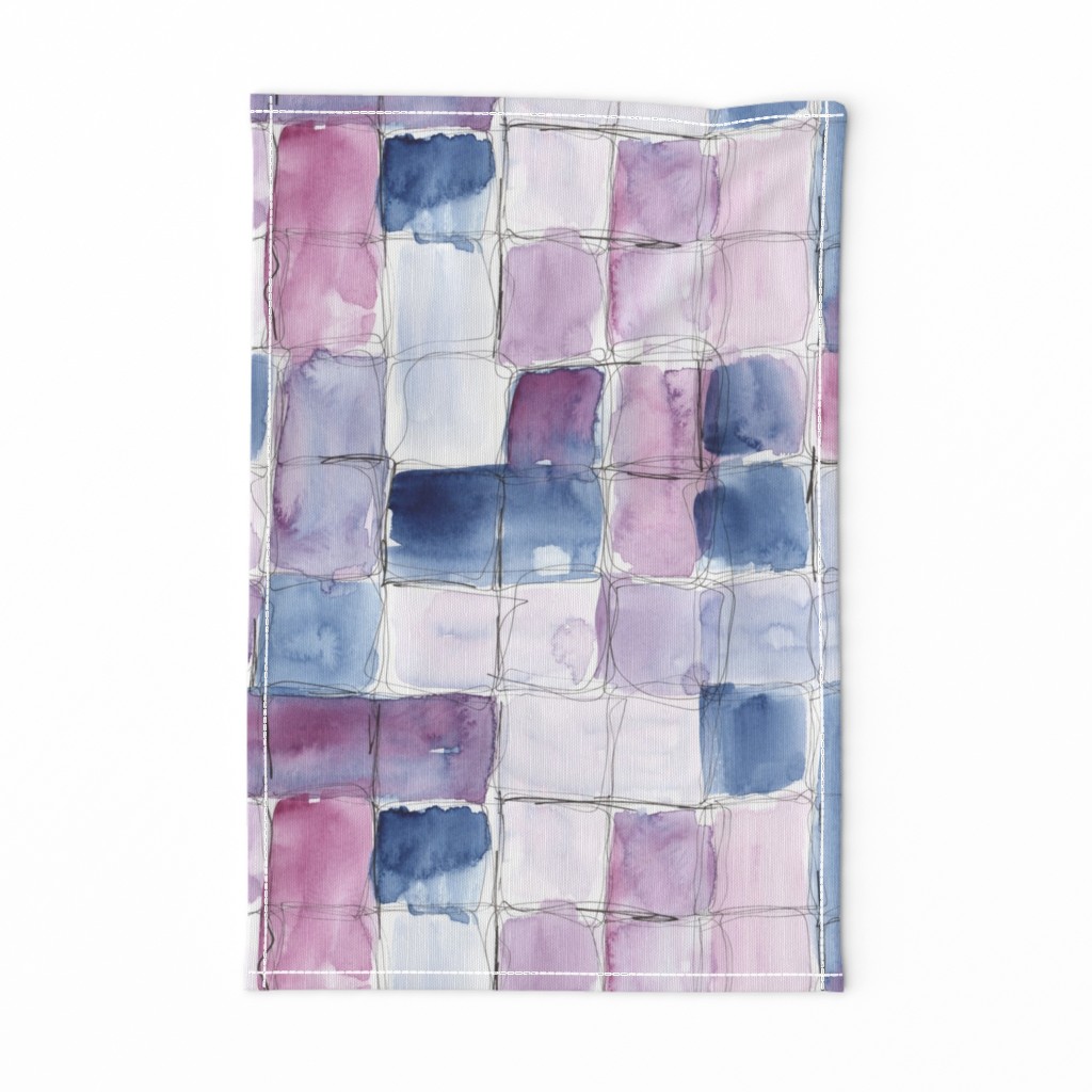 loose watercolor check pattern - violet and purple with linework