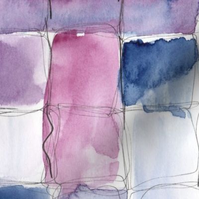 loose watercolor check pattern - violet and purple with linework