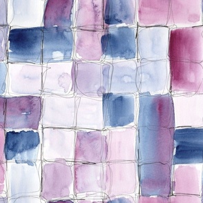 loose watercolor check pattern - violet and purple with linework