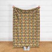 cheerful wonky & quirky checks and stripes w/ doodles, medium large scale, yellow pink black and white colorful rainbow colors