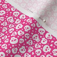 (extra small scale) Halloween skulls - hot pink - C22
