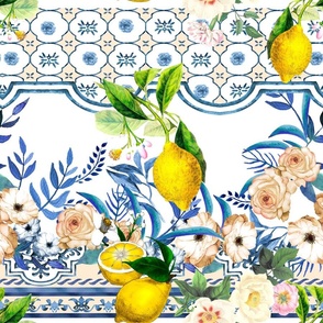 Lemons,citrus,flowers,summer,Italian style art