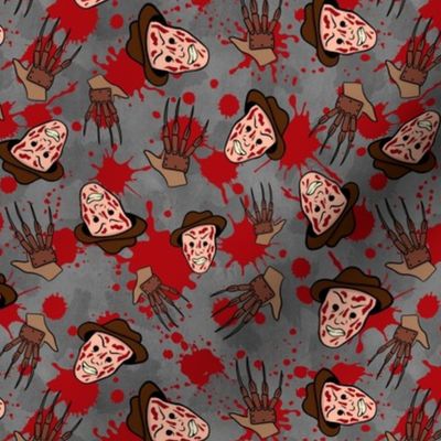 Medium Scale Horror Movie Slasher Nightmare Scissor Hand Man on Red Black and Grey Blood Splatter Grunge