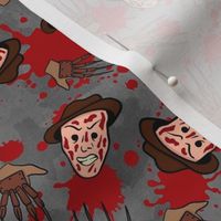 Medium Scale Horror Movie Slasher Nightmare Scissor Hand Man on Red Black and Grey Blood Splatter Grunge