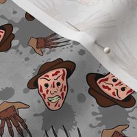 Medium Scale Horror Movie Slasher Nightmare Scissor Hand Man on Grey Blood Splatter Grunge