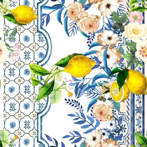 Lemons,citrus,flowers,summer,Italian style art Vertical 