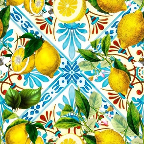 Lemons,citrus,majolica,Mediterranean art