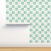 Cheery Checkered Garden / Flowers / Blue Green / Medium