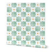 Cheery Checkered Garden / Flowers / Blue Green / Medium