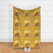 Retro Sunburst Rainbow - 18inch Square Pillow