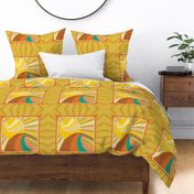 Retro Sunburst Rainbow - 18inch Square Pillow