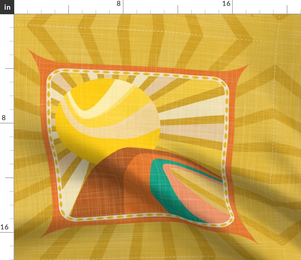 Retro Sunburst Rainbow - 18inch Square Pillow