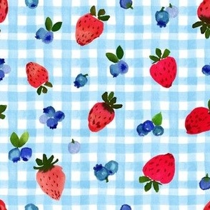 Strawberry Blueberry Gingham small - blue