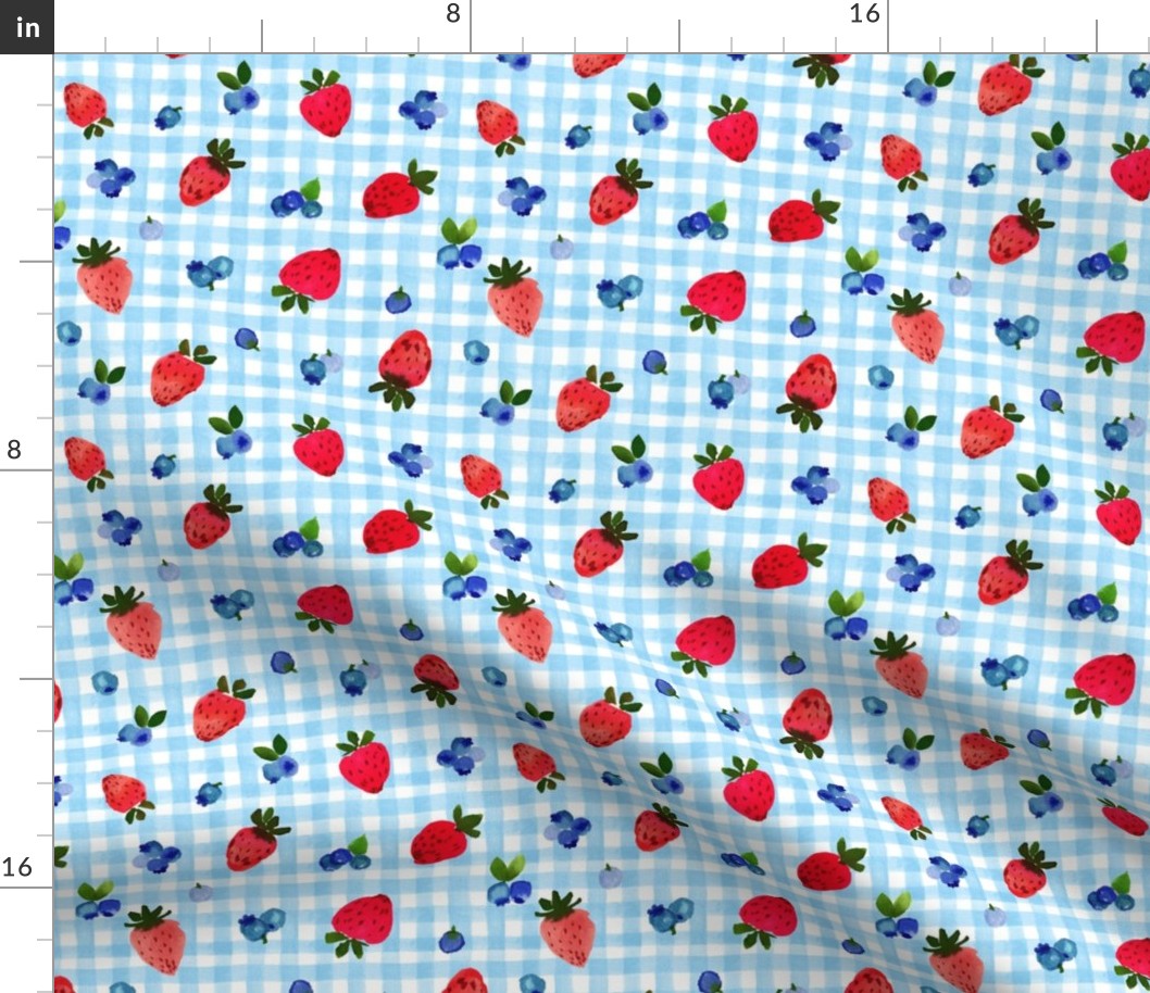 Strawberry Blueberry Gingham small - blue