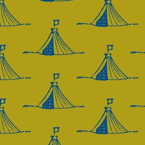 pup tent blue on gold, large scale