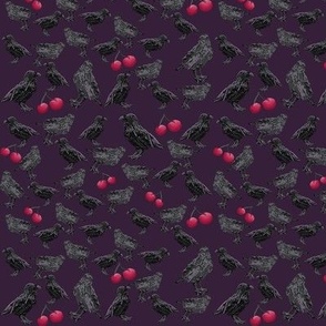 Ravens and cherries on violet