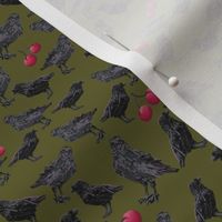 Ravens and cherries on green