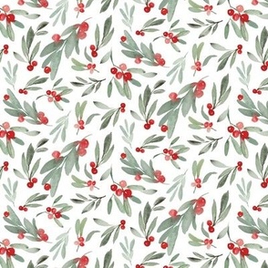 Watercolor Mistletoe  (Snow), Holiday, Christmas, by Lindsay Potter Creative
