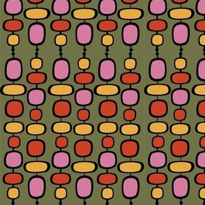 Mid-Century Retro Shapes in Olive Green, Bubble Gum Pink, Bright Orange and Yellow