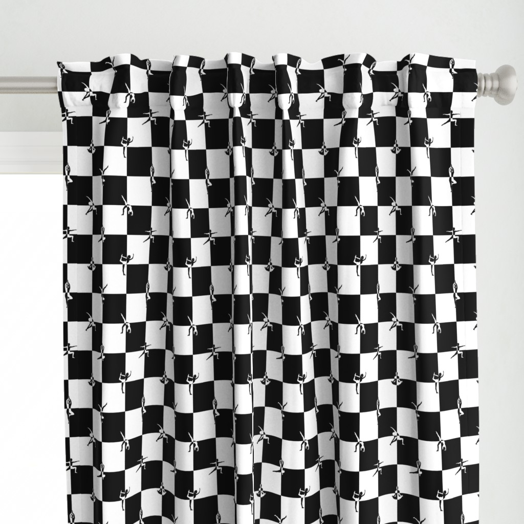 Black and White Checkerboard Check with Yoga Poses