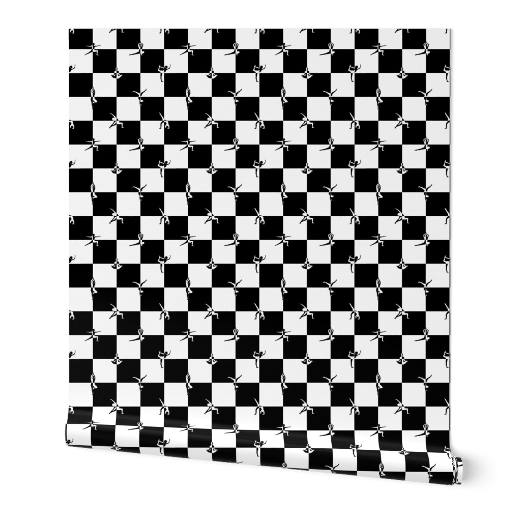 Black and White Checkerboard Check with Yoga Poses