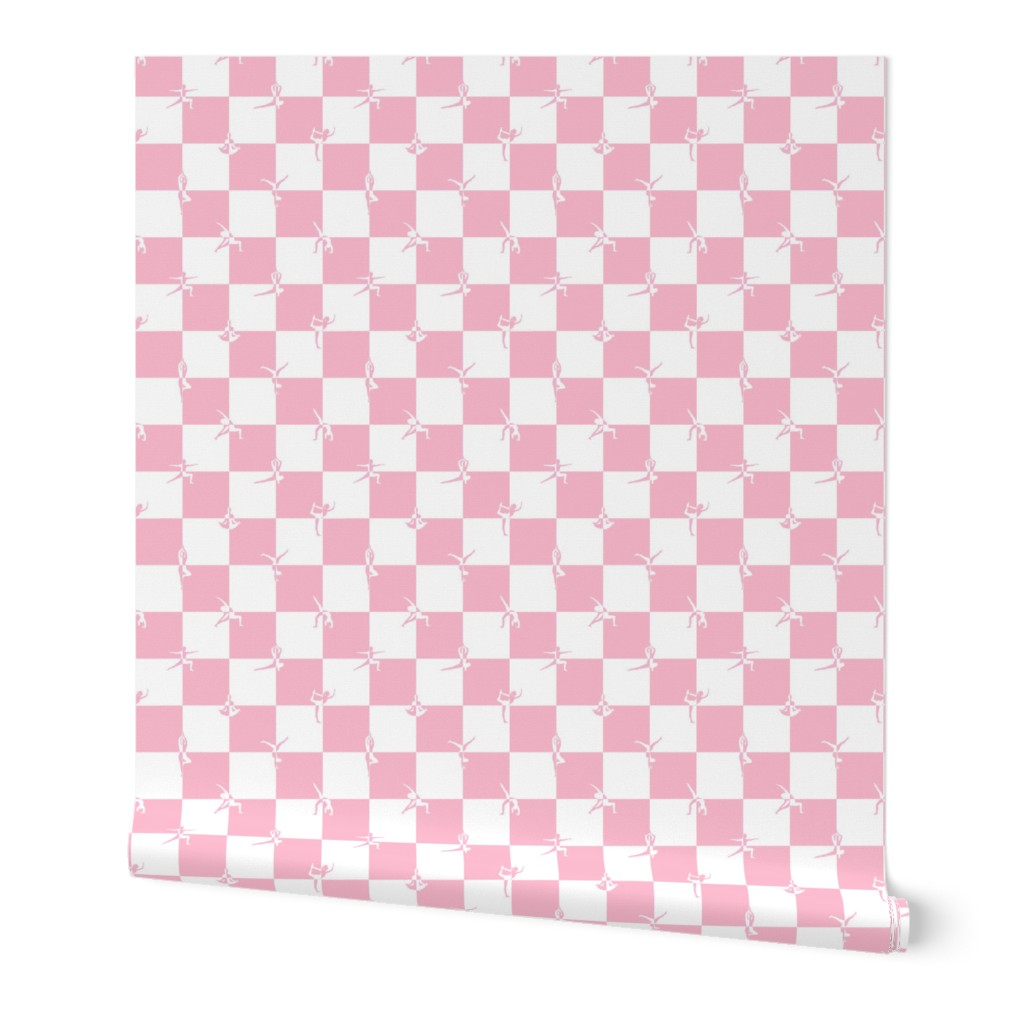 Pink and White Checkerboard Check with Yoga Poses