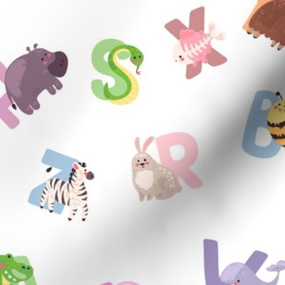 Whimsical Nursery Alphabet in Adorable Animals for Babies and Children 2 Inch on White