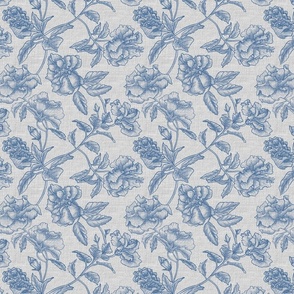 Hibiscus Toile.Blue.Linen
