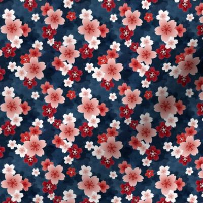 Sakura blossom in red and white with navy blue background small