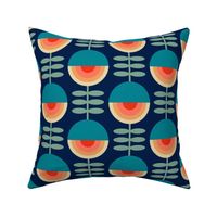 lazy retro flowers on dark cobalt blue | medium