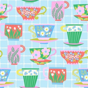 Happy cups on cheerful checks