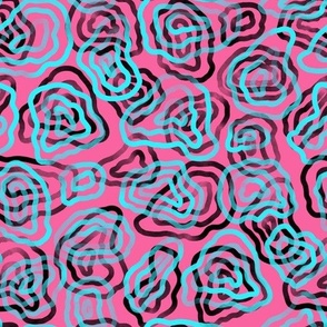 abstract rocks in pink and blue line art 