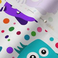 Large Scale Colorful Monster Mash and Polkadots on White