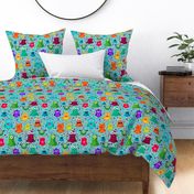 Large Scale Colorful Monster Mash and Polkadots on Blue