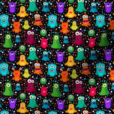 Small Scale Colorful Monster Mash and Polkadots on Black