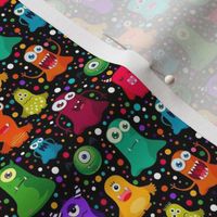 Small Scale Colorful Monster Mash and Polkadots on Black