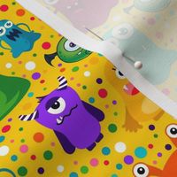 Medium Scale Colorful Monster Mash and Polkadots on Yellow