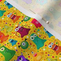 Small Scale Colorful Monster Mash and Polkadots on Yellow