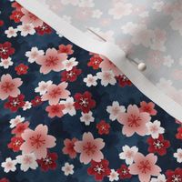 Sakura blossom in pink with navy blue background extra small