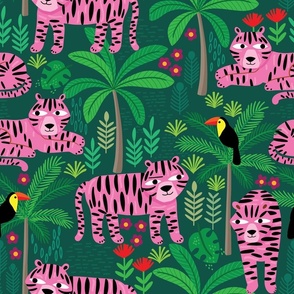  pink tiger on green 