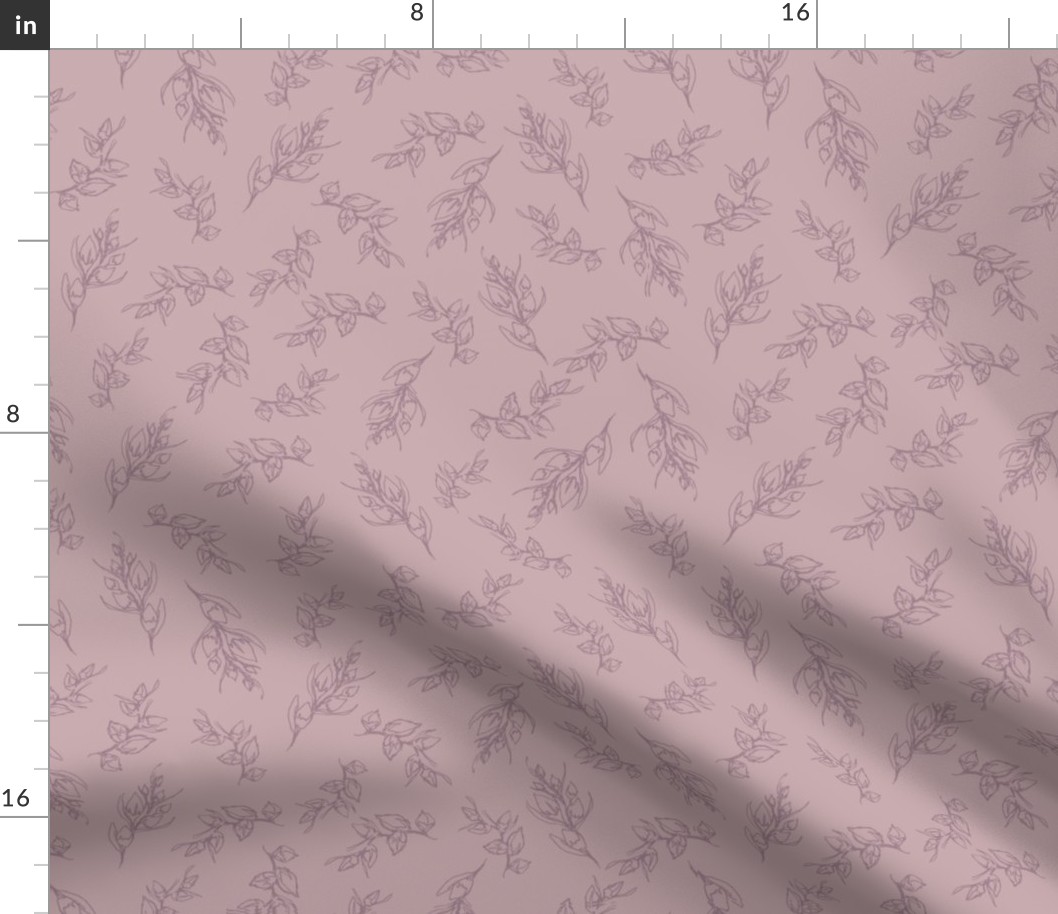 Pastel Baby Branch // Normal Scale // Puce Background // Small Leaves Branch // Nature Vibes