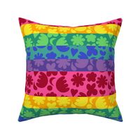 Bright Whimsical Abstract Folk Art Shapes in Pride Rainbow Stripes